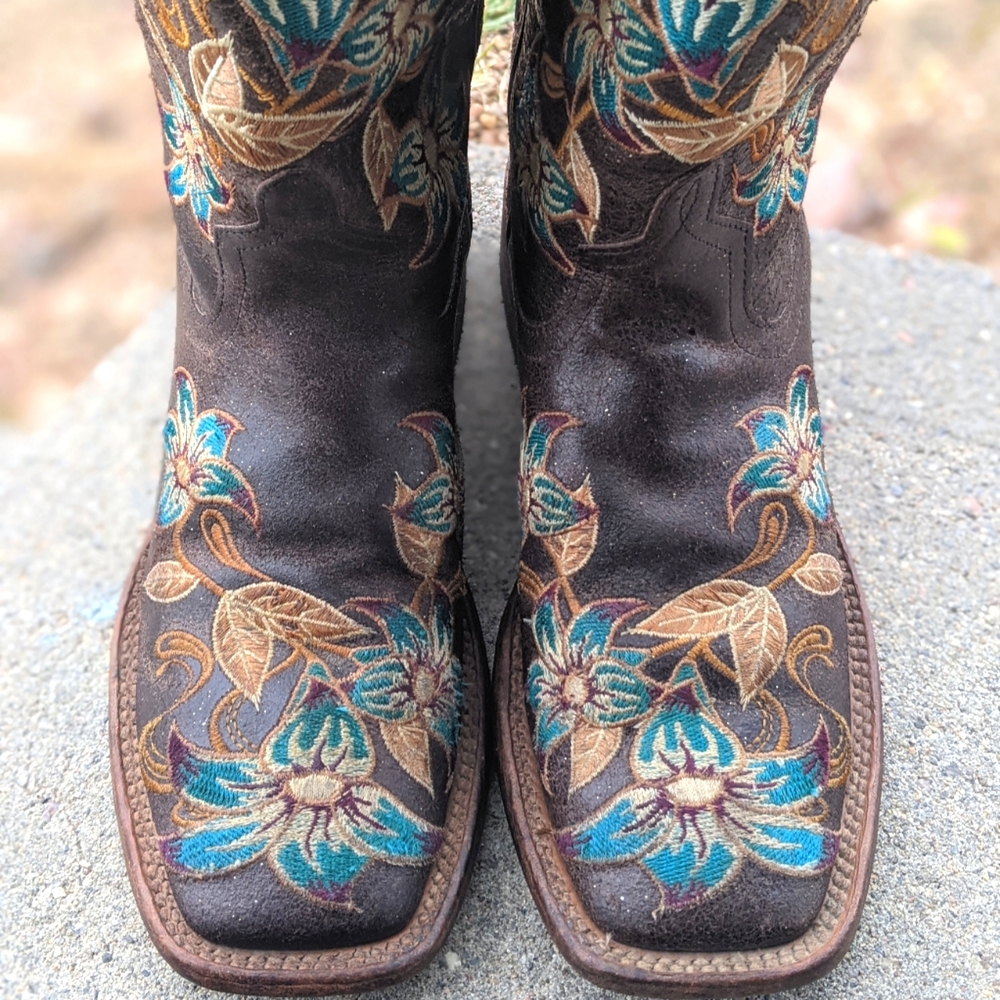 MACIE BEAN M9034 Glitterific brown leather floral embroidery cowgirl boots sz 6 - Picture 12 of 16